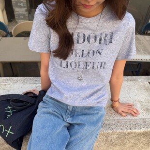 New ACRAB 灰色美式 T恤上衣 正肩褪色做旧英文轻薄短袖