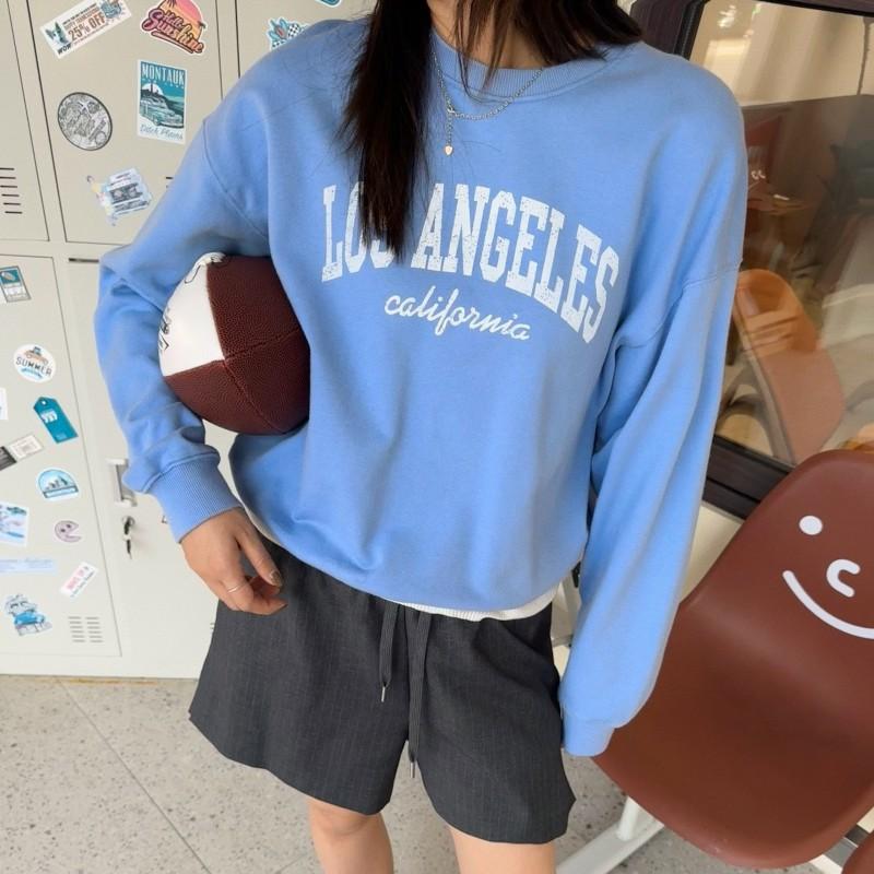新款美式复古减龄宽松蓝白卫衣