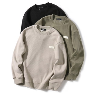 秋冬重磅470G舒棉绒加厚保暖卫衣男复古纹理圆领套头基础打底上衣