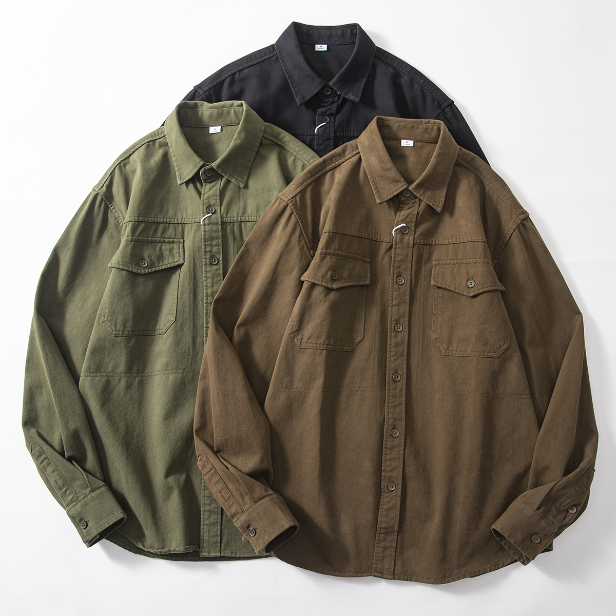 日系复古纯棉宽松长袖衬衫男女