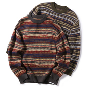 2025新款 红色毛衣新年费尔岛编织民族风粗针圆领合身剪裁针织衫 男