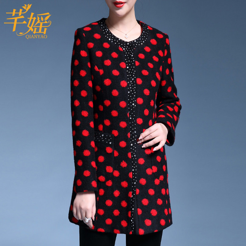 中老年秋冬羊毛呢外套长袖加厚妈妈装阔太太年轻中长款保暖开衫