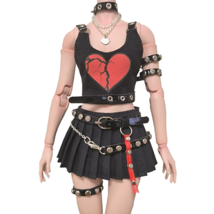 小布BJD4分6分女兵人OB24娃娃衣服庞克潮酷套装背心百褶裙腰带