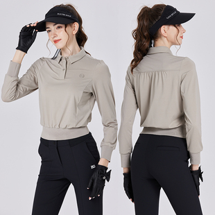 秋冬短裝 BG2024高爾夫服裝 韓版 螺紋收腰女士球衣戶外POLO衫 女長(zhǎng)袖