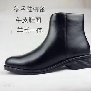 冬季羊毛皮靴男士棉皮鞋保暖军官绒皮鞋户外雪地靴短筒干部皮鞋