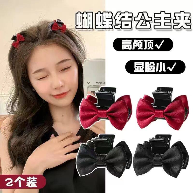 红色蝴蝶结小抓夹发饰小号儿童新年公主头发夹女孩不伤发发卡头饰