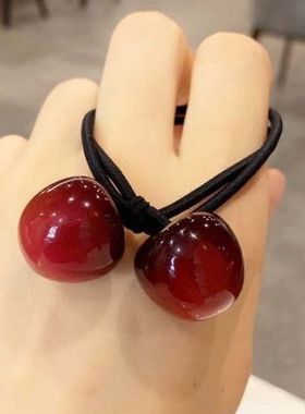 红色发圈樱桃皮筋女扎头高弹力网红森女可爱水果头绳韩国百搭皮套