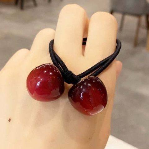 红色发圈樱桃皮筋女扎头
