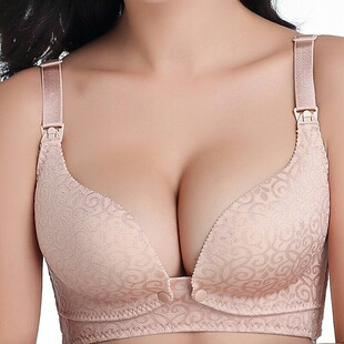 蕾丝哺乳内衣一片式 颜色随机 C杯无钢圈哺乳文胸大胸丰满两件30元