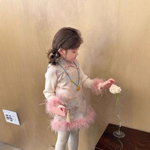 【流光花影】冬季新款女童中国风背心马甲裙儿童新中式旗袍连衣裙