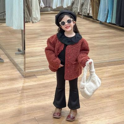 女童冬款红色皮毛一体羊羔毛外套