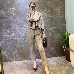 ZIZM高端炸街两件套装毛呢小外套港风女复古chic洋气轻熟风春女装
