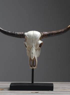 北欧复古牛角摆设欧式牛头摆件客厅玄关店铺别墅样板房软装摆饰品