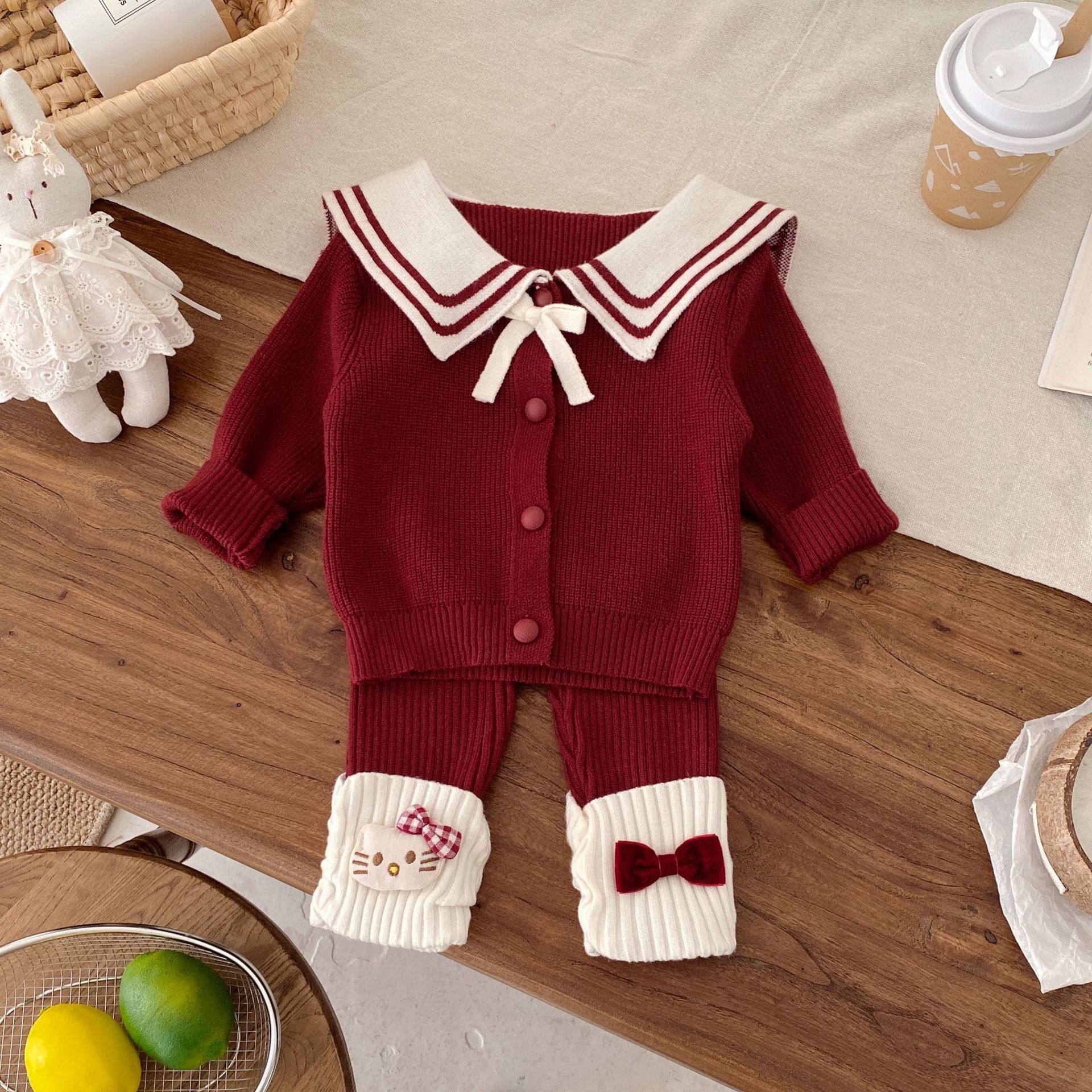女童2026喜庆红色针织毛衣套装卡通翻领开衫长裤分体过年服两件套,童装/婴儿装/亲子装,毛衣/针织衫,淘宝优惠券,粉丝福利购,淘宝优惠卷
