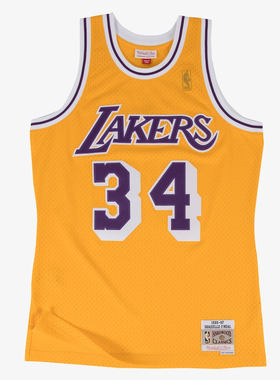 正品MN复古  96-97赛季湖人队奥尼尔 34号黄色NBA SW球迷版球衣