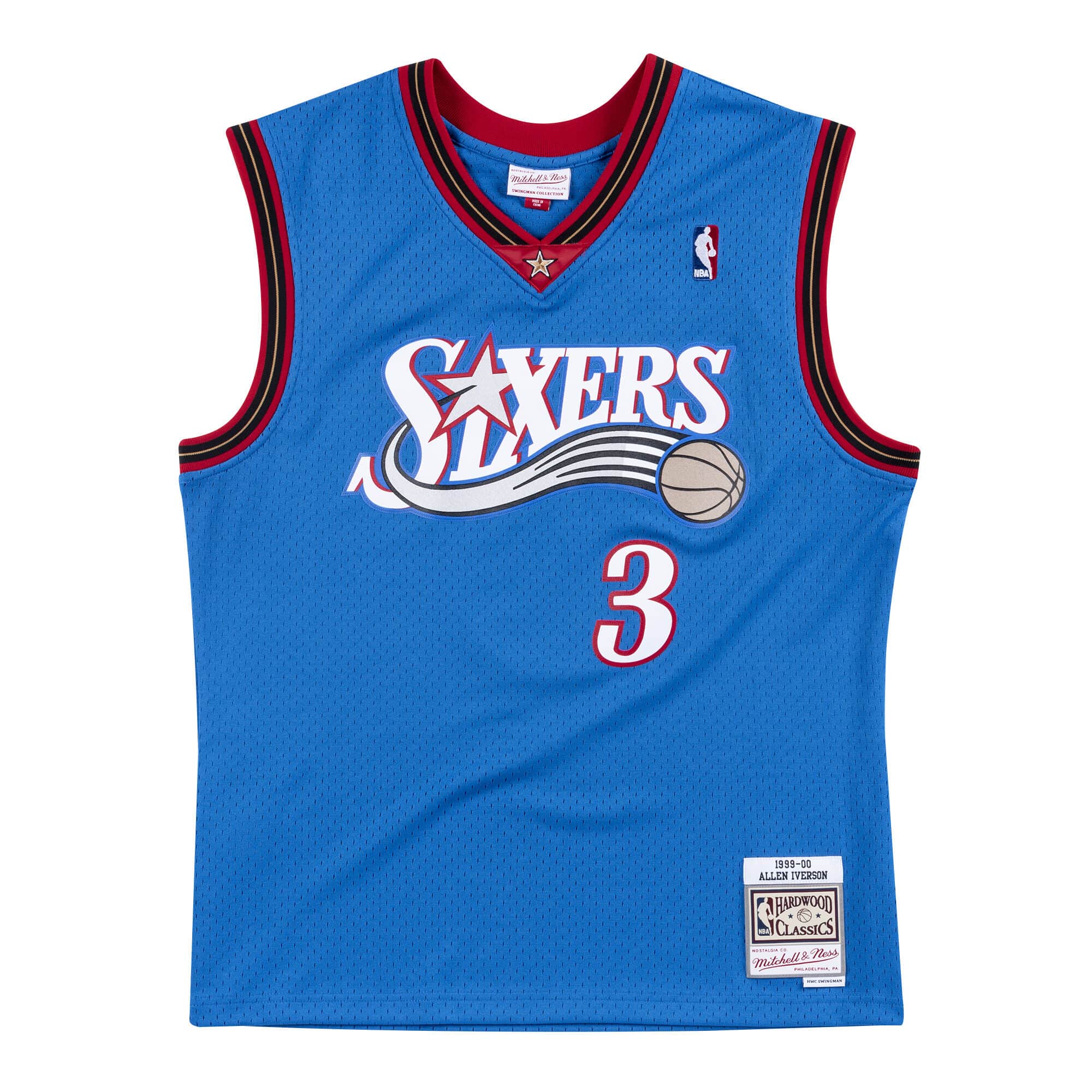 正品MN复古1990-00 费城76人队艾弗森3号蓝色NBA SW球迷版球衣
