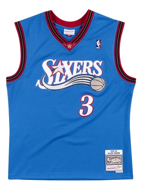 正品MN复古1990-00 费城76人队艾弗森3号蓝色NBA SW球迷版球衣