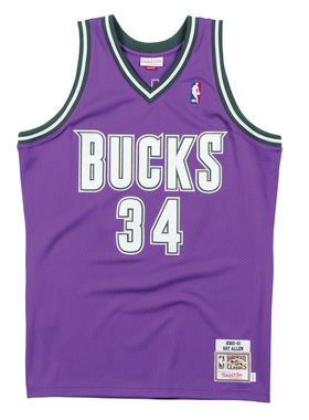 正品MN复古雄鹿雷阿伦 34号 00-01赛季 紫色 NBA SW球迷版球衣