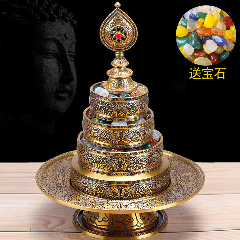 佛缘纯铜曼扎盘雕刻用品佛堂七宝曼扎尼泊尔工艺曼茶罗曼达盘