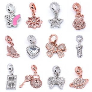 DIY手工饰品配件珍珠手链镀银吊坠项链挂坠挂件微镶锆石大孔扣头