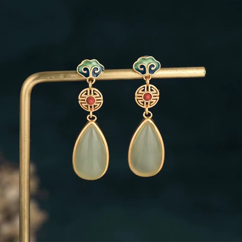 中国风汉服旗袍耳饰彩绘珐琅耳钉