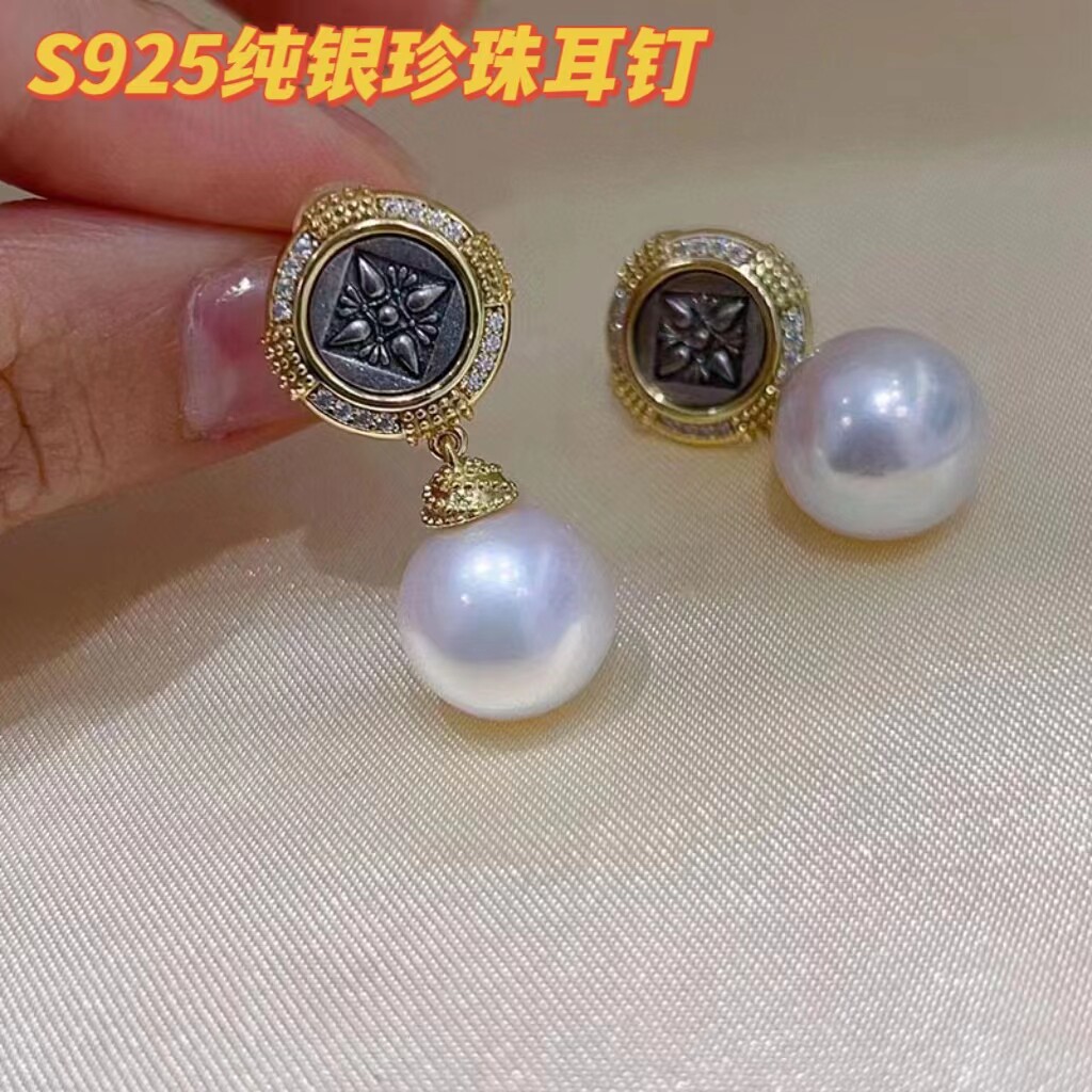 六芒星珍珠古币耳钉耳环耳勾