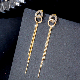 DIY饰品环环相扣简单流苏耳环女长款气质耳坠个性时尚网红耳钉女