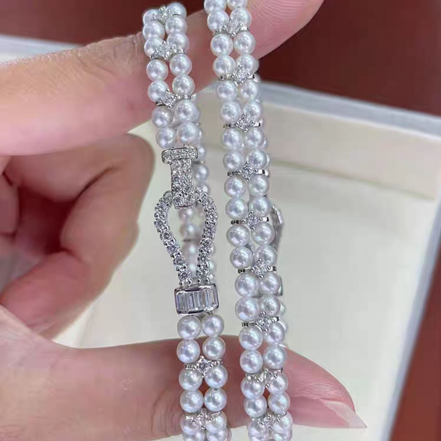 DIY配件珍珠项链扣精致满钻方锆马蹄双排手链扣毛衣链手链锁扣