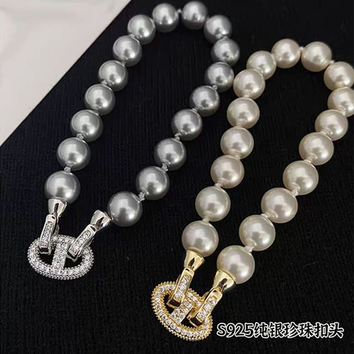 diy珍珠饰品配件通体S925纯银猪鼻子单排项链扣头手链收尾连接扣
