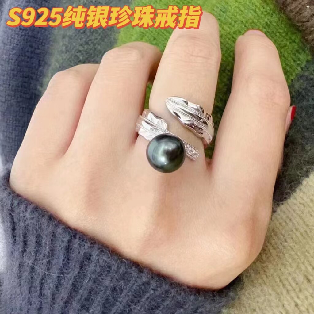S925纯银纹理香风厚银羽毛戒指