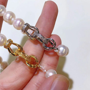 珍珠扣子diy饰品灯笼项链收尾扣镀金手链连接扣头万能扣毛衣链扣