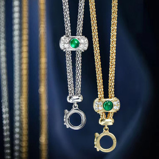 意大利项链翡翠古币吊坠搭配毛衣链18K包金祖母绿抽拉链条