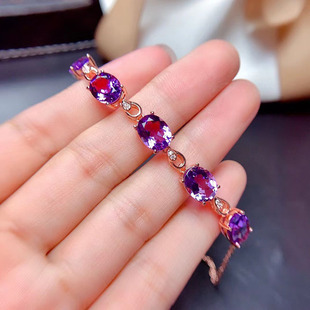 热卖 紫水晶手链女招财旺夫镀金镶嵌原创设计满钻蛋形面手饰品