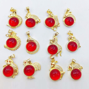 招财十二生肖全套吊坠扣头 925半银鼠牛虎兔龙蛇马羊猴鸡狗猪配件