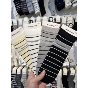 诸暨袜业超骏2803chju春夏女堆堆袜条纹小短筒女袜日系棉袜短袜子