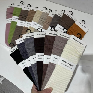 诸暨袜业超骏6801糯米绒冬季女堆堆袜纯色条纹百搭中筒袜仿羊绒