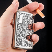 双枪富贵花铜质烟盒12支粗支便携个性 烟夹浮雕黑唐草花纹金属烟盒