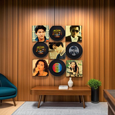 KTV复古黑胶唱片创意背景墙