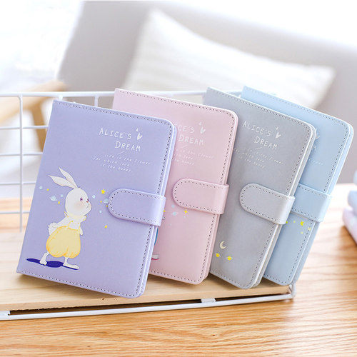 日系可爱手账本简约ins风皮面记事本便携手帐本大学生用小清新少女心加厚磁扣小笔记本子小号卡通日记本文具