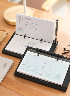 2026年马年韩款简约时尚黑色商务记事备忘周计划本子 上翻DIY周历办公日历台历 定制定做企业台历 插笔小清新