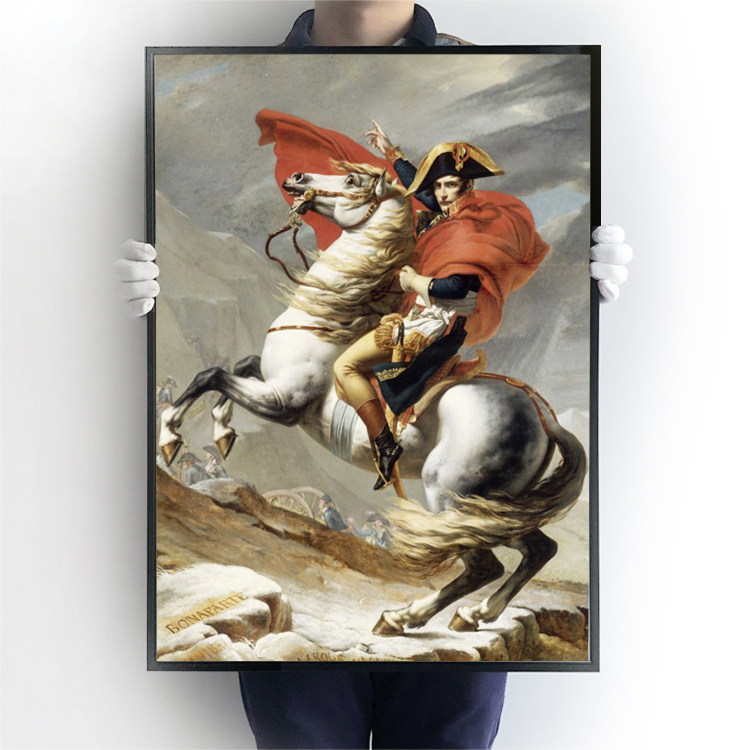 世界名画 大卫拿破仑穿越阿尔卑斯山人物办公室油画 欧式画芯喷绘