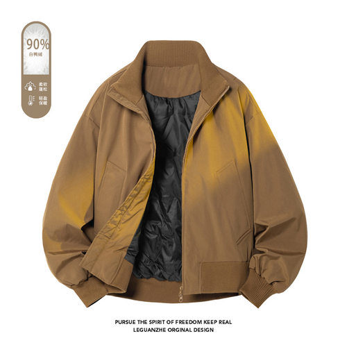 男士90%白鸭绒美式飞行员羽绒服棒球服 cleanfit高级短款夹克外套