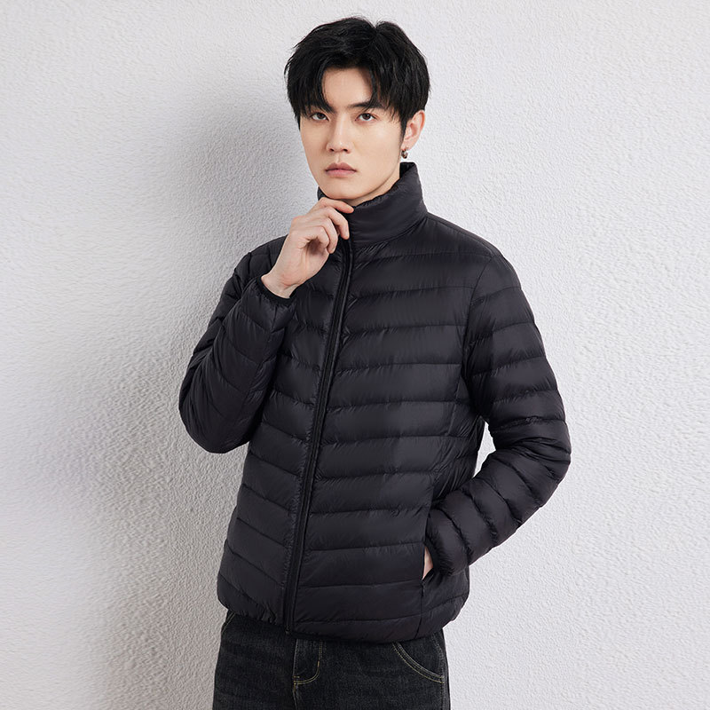 男士轻薄短款立领90绒排骨羽绒服