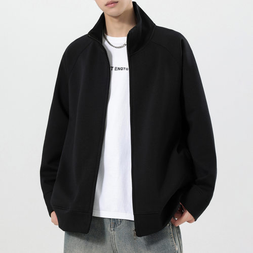 美式纯色立领开衫拉链外套男秋冬新款重磅休闲运动男士百搭夹克