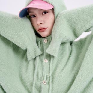 出差夏威夷24Aw青草绿针织连帽毛衣柔软舒适休闲毛衣秋冬保暖男女