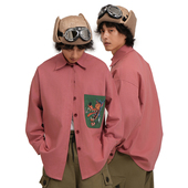 出差夏威夷23aw脏粉狼复古牛仔外套衬衫 小众设计撞色内搭情侣装 秋