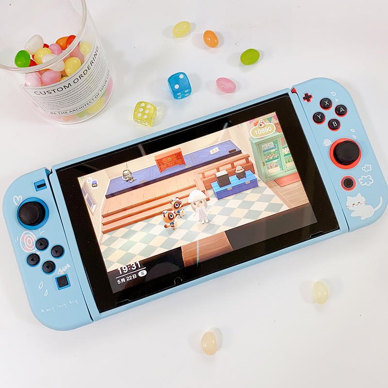 星之森蓝色吹风猫咪适用nintendo switch oled保护套软壳