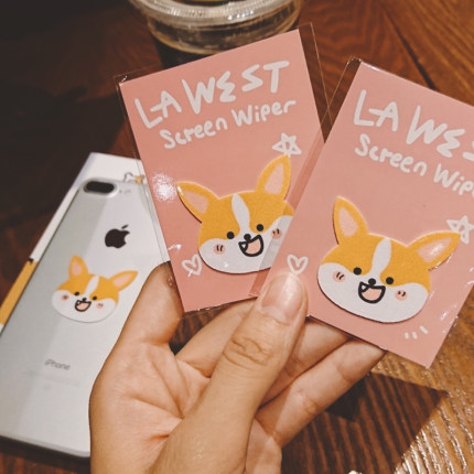 LA WEST手机屏幕清洁擦镜布可爱狗狗柯基电脑镜头清洁布贴纸