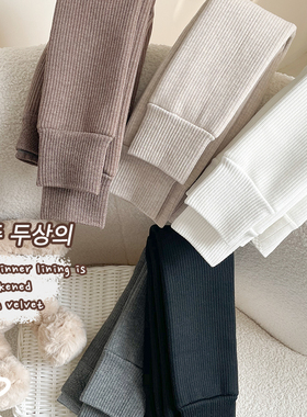 女童秋冬打底裤外穿宝宝加绒加厚保暖裤儿童宽条洋气一体绒九分裤