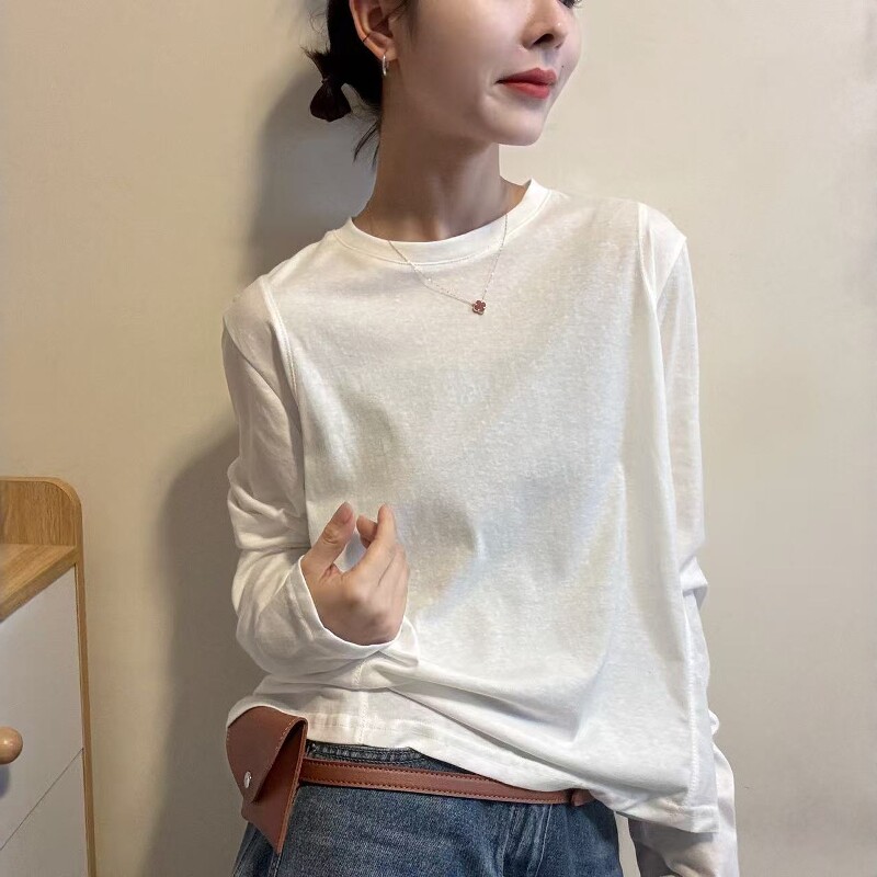 欧洲站2026春季新款欧货基础款简约纯色休闲百搭长袖T恤打底衫女